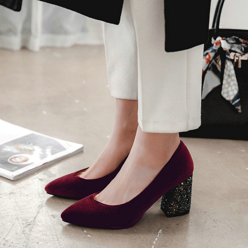 Blockabsatz Pumps Samtbezug und Glitter - Bobsel