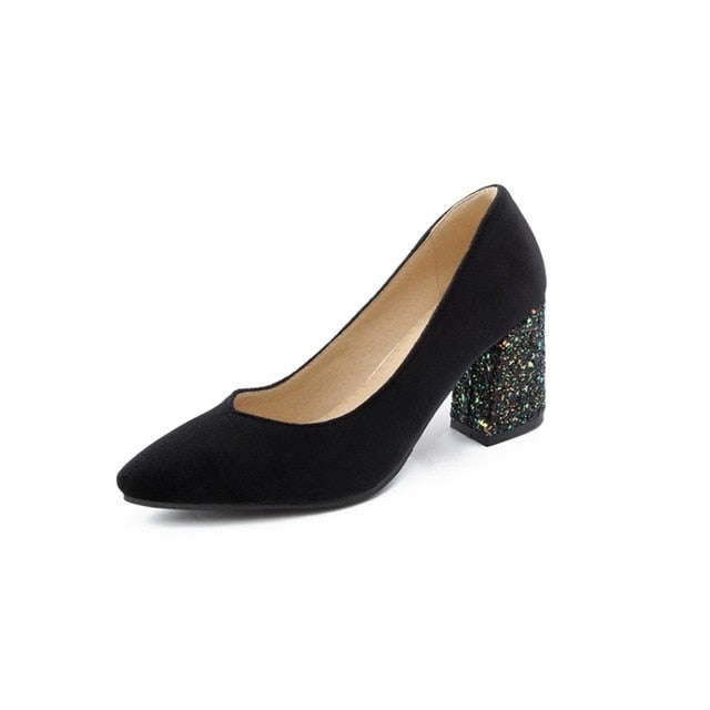 Blockabsatz Pumps Samtbezug und Glitter - Bobsel