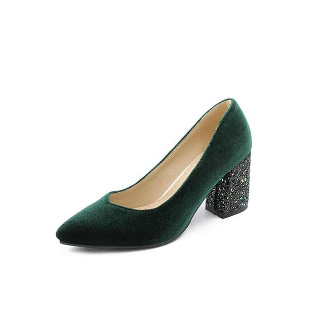 Blockabsatz Pumps Samtbezug und Glitter - Bobsel